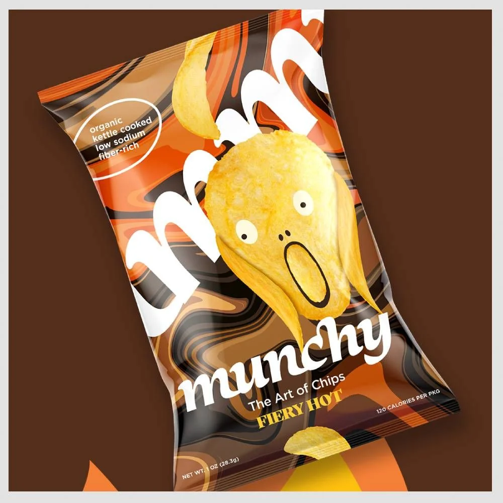 Potato Chips Packaging Yellow Orange Artistic Fiery Hot Design