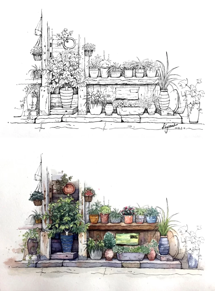 Potted Plants Garden Shelves Vases Watercolor Mateusz Urbanowicz
