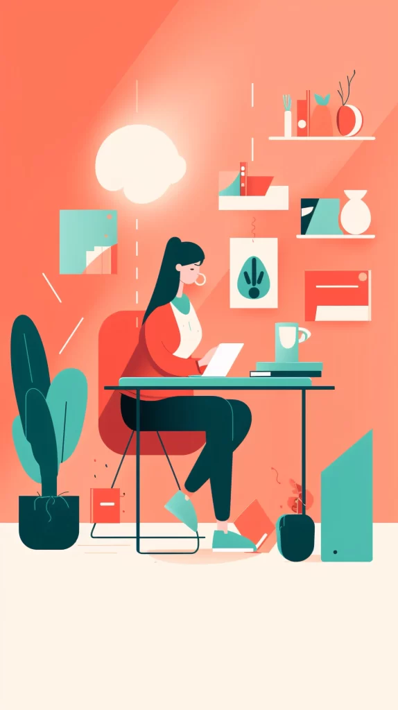 Professional Red Green Illustration Modern Workspace