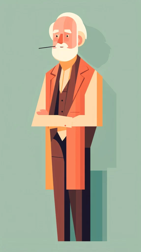Professor Red Vest Beard Flat Illustration Modern