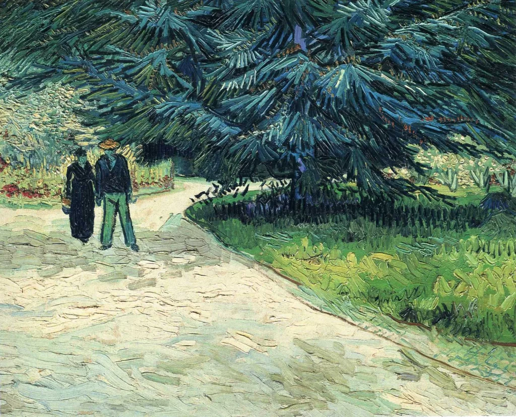 Public Garden with Couple and Blue Fir Tree Van Gogh