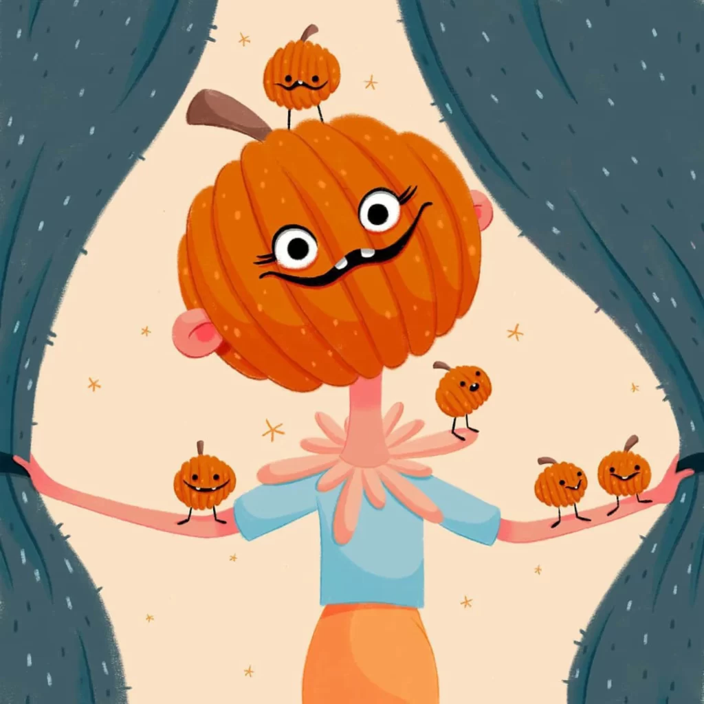 Pumpkin Character Halloween Smiling Stage Curtain Eleonore Pelluau