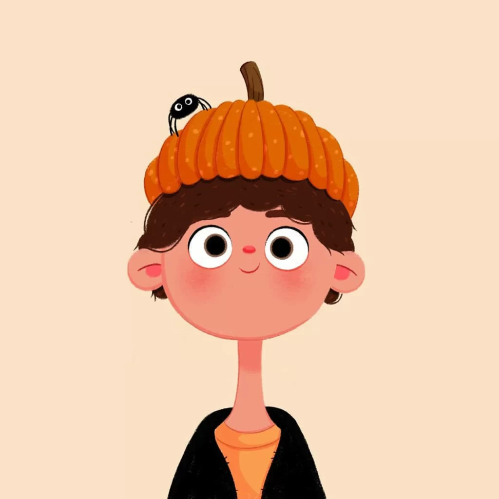 Pumpkin Hat Spider Halloween Child Illustration Eleonore Pelluau