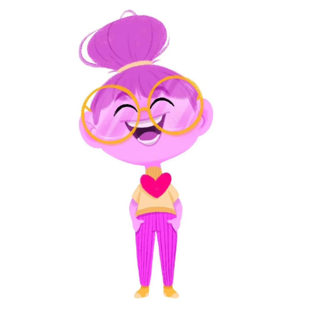 Purple Character Big Glasses Heart Yellow Shoes Cheerful Eleonore Pelluau