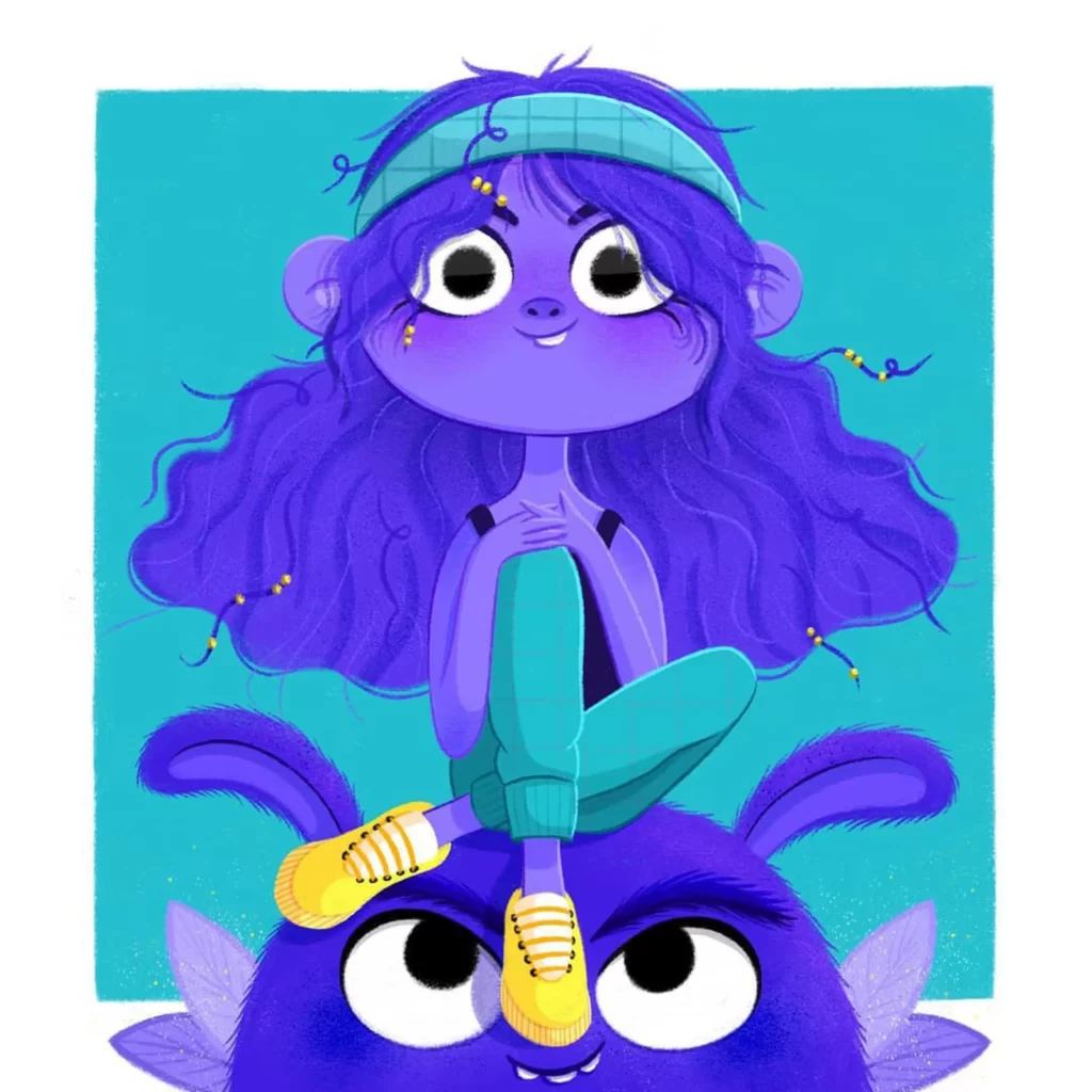 Purple Character Monster Yellow Shoes Blue Background Eleonore Pelluau