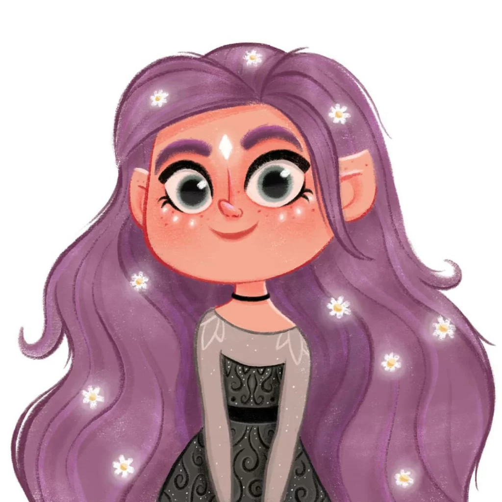 Purple Hair Flowers Fantasy Character Eleonore Pelluau