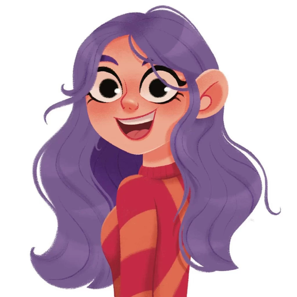 Purple Hair Girl Red Striped Shirt Smiling Cartoon Character Eleonore Pelluau