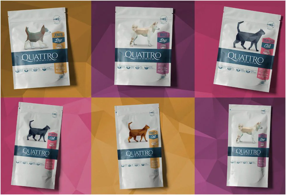 Quattro Cat Food Premium Pink Blue Geometric