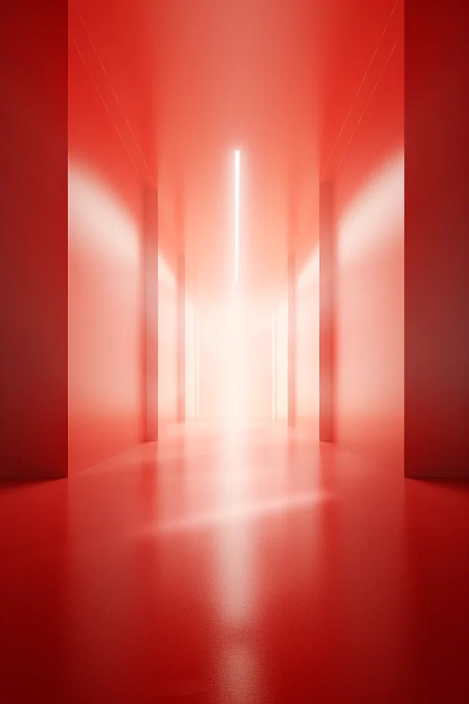 Radiant Red Hallway with Central Light Beam