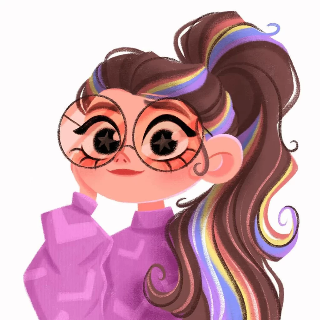Rainbow Hair Glasses Purple Outfit Cartoon Character Eleonore Pelluau