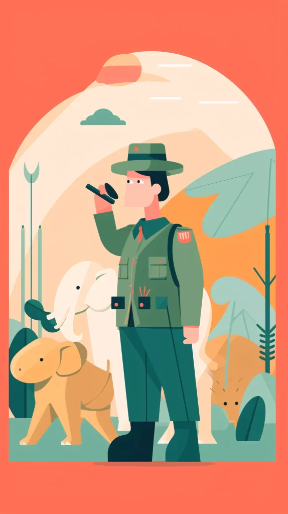 Ranger Green Binoculars Wildlife Flat Illustration Nature