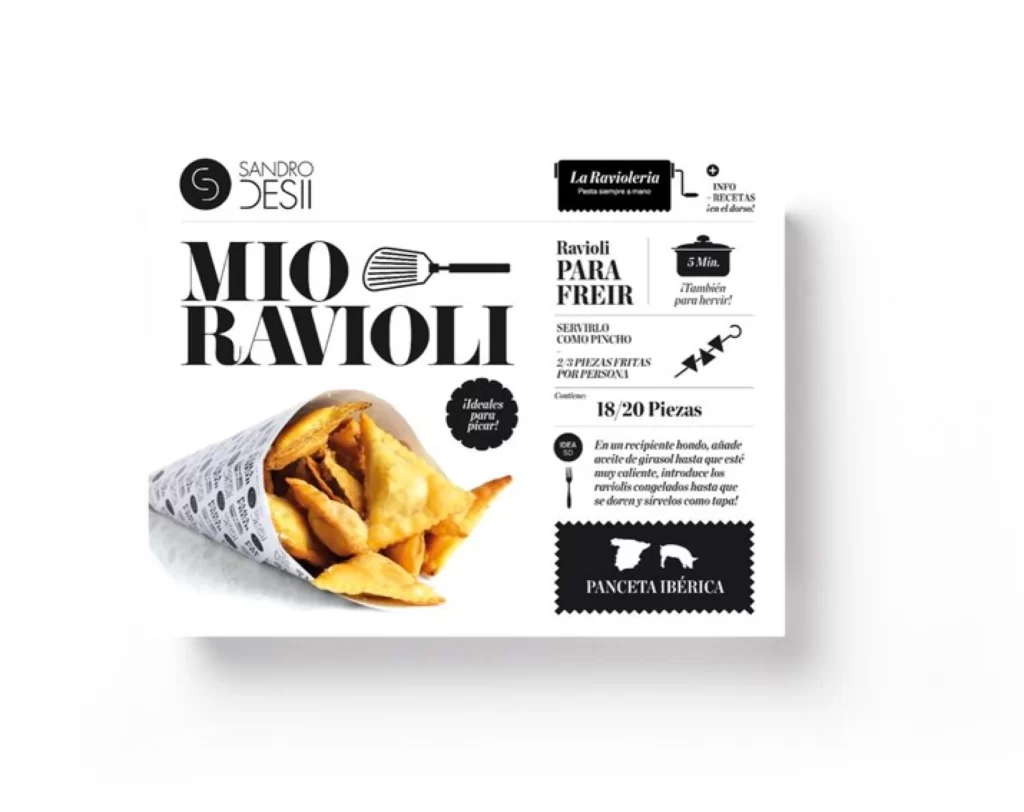 Ravioli Fried Packaging Black And White Modern Minimalist