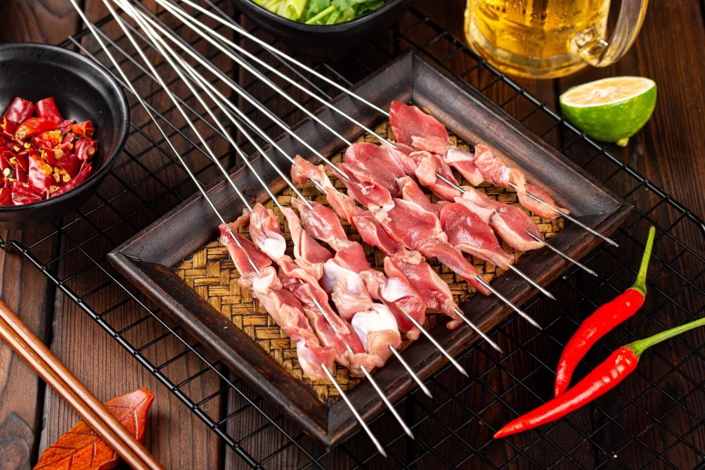 Raw Pork Skewers Ready for Grilling Fresh Ingredients