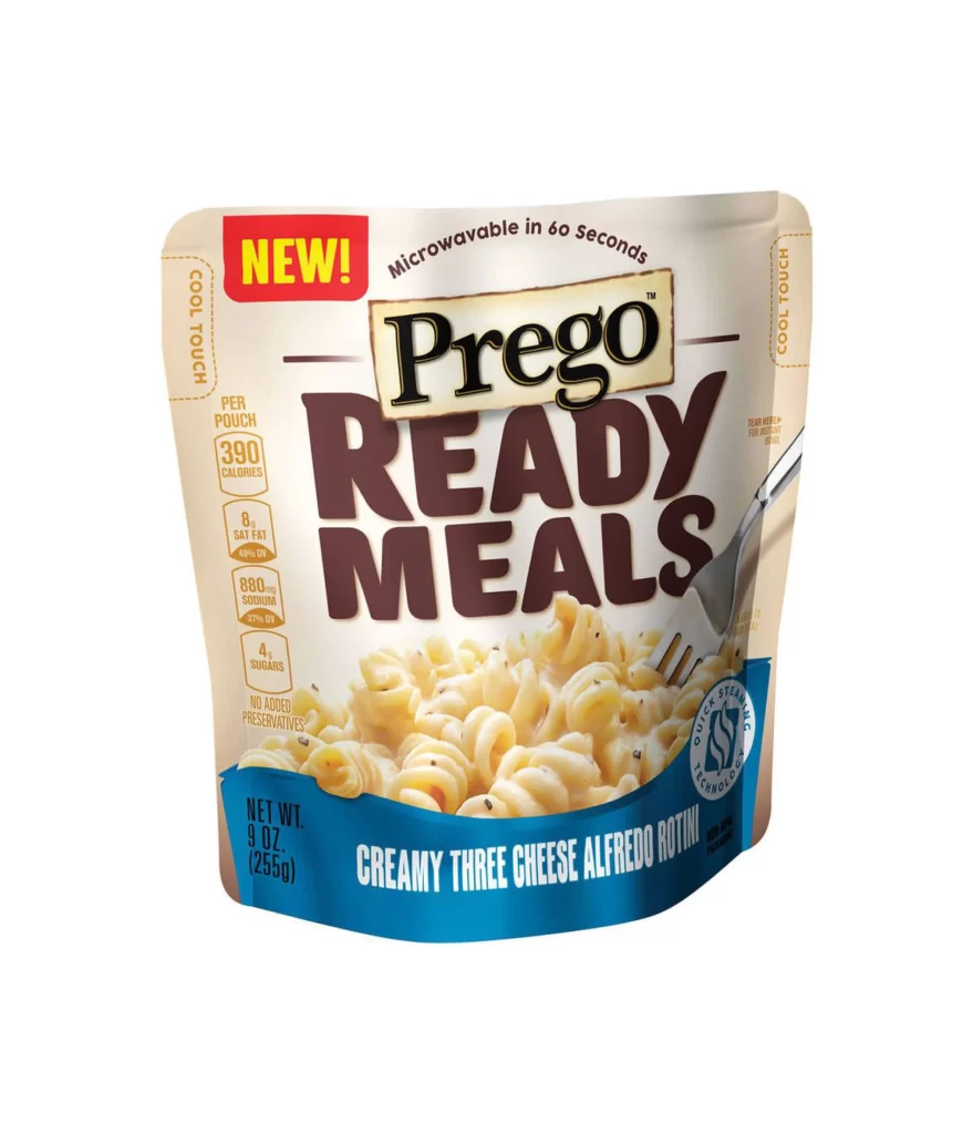 Ready Meals Prego Creamy Three Cheese Alfredo Rotini White Blue Yellow Red