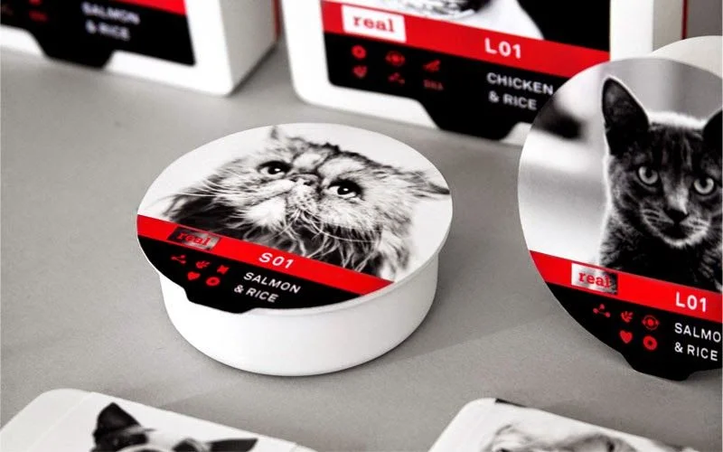 Real Cat Food Salmon Rice Black White Illustration