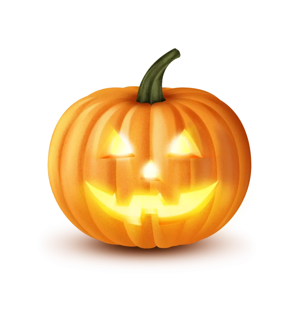 realistic orange carved face glowing golden