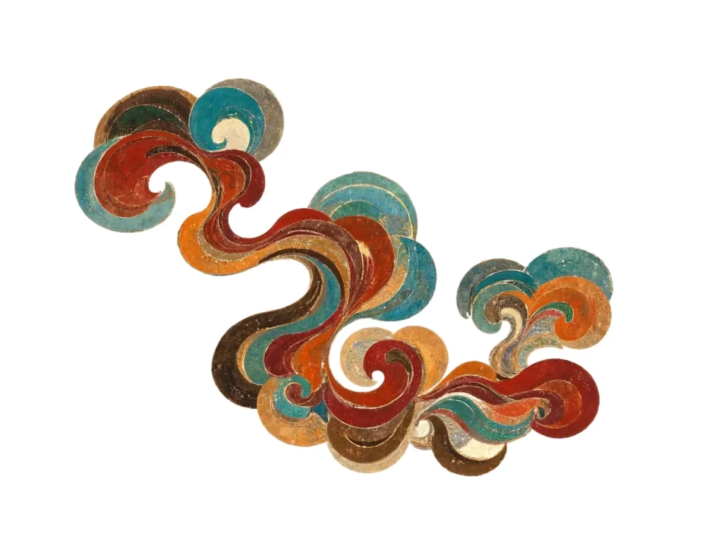 Red Blue Gold Brown Swirl Dunhuang Traditional Pattern