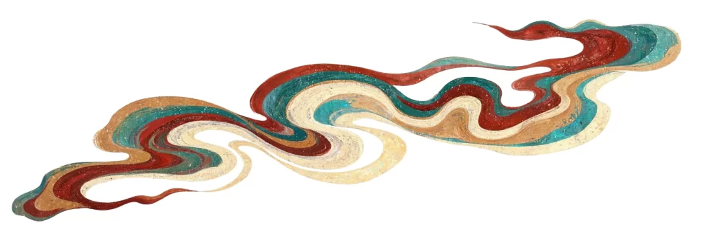 Red Blue Gold Green Yellow Flowing Dunhuang Cloud Pattern