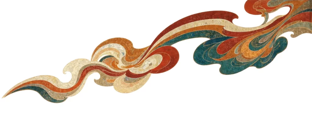 Red Blue Gold White Curved Flowing Dunhuang