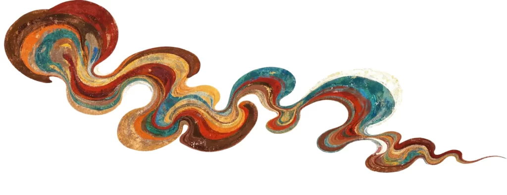 Red Blue Gold Yellow Flowing Organic Dunhuang