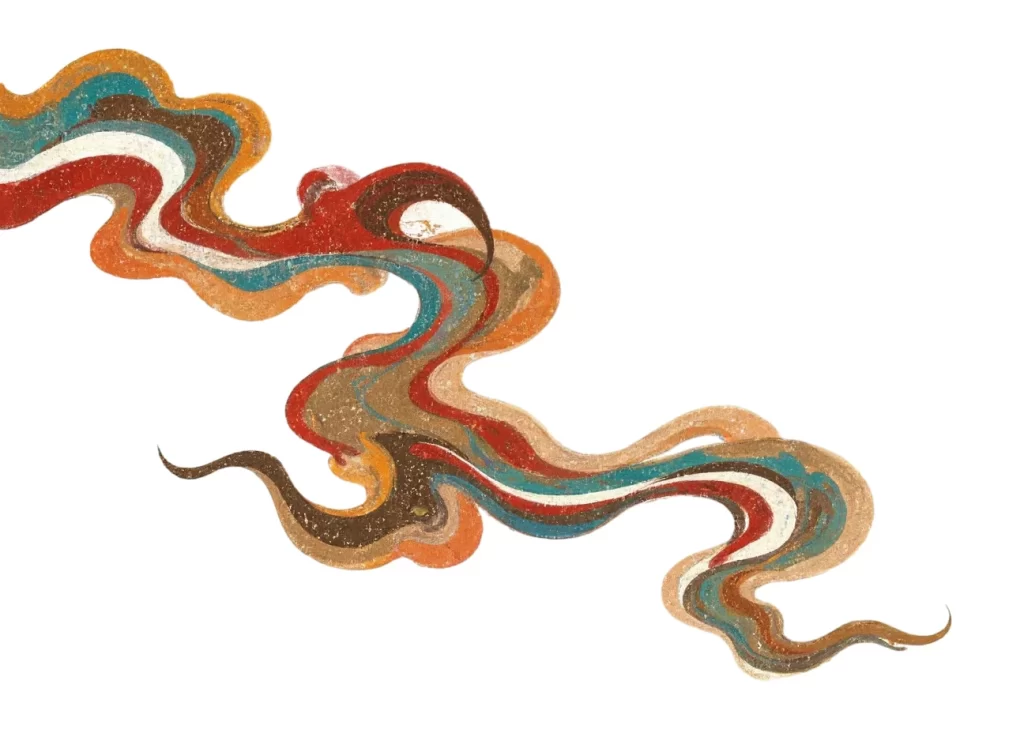 Red Brown Blue White Cloud Swirl Dunhuang Traditional Pattern