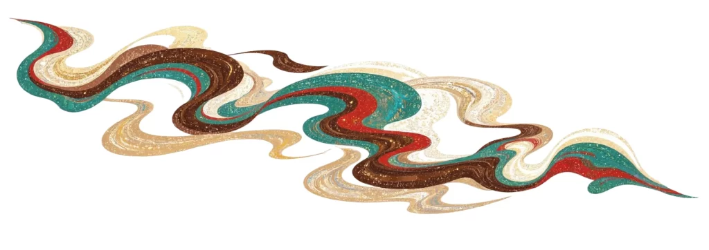 Red Brown Gold Green White Wave Dunhuang