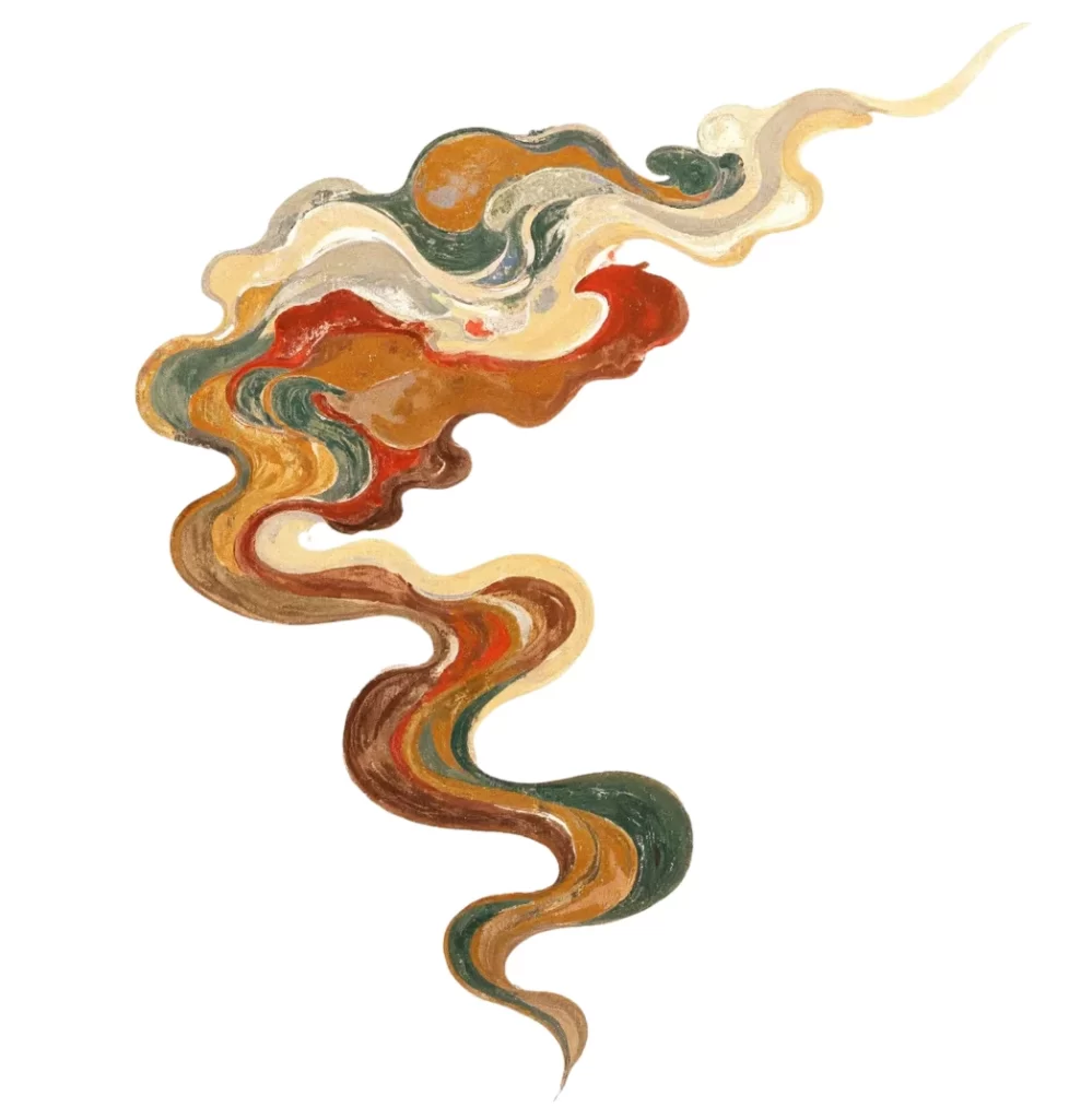 Red Brown Green Yellow White Swirl Dunhuang Traditional Pattern