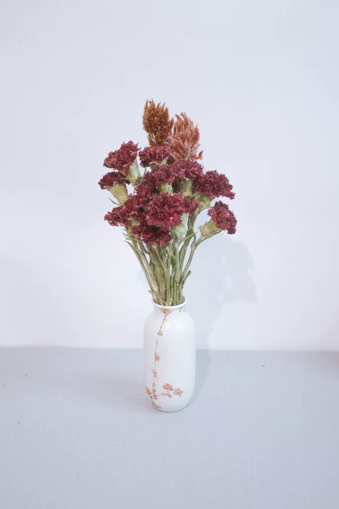 Red Carnation Cluster Vase Greenery