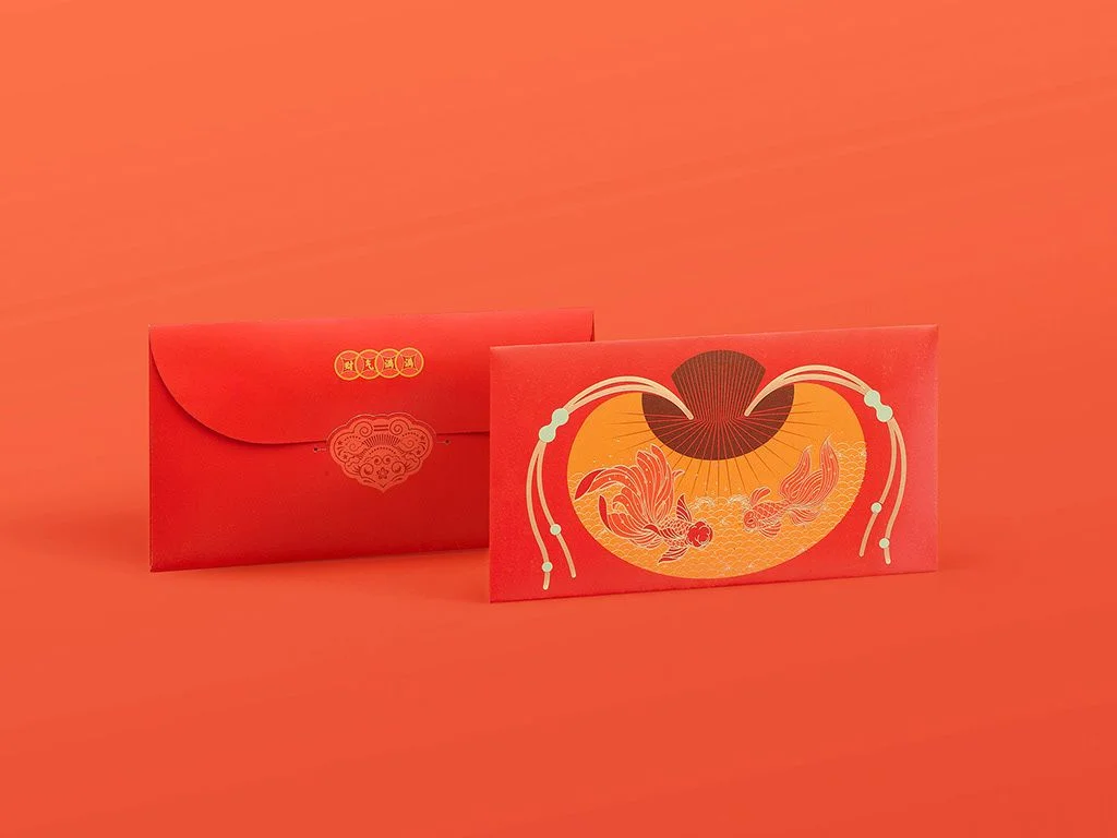Red Envelope Chinese Traditional Gold Fish Minimalist Design