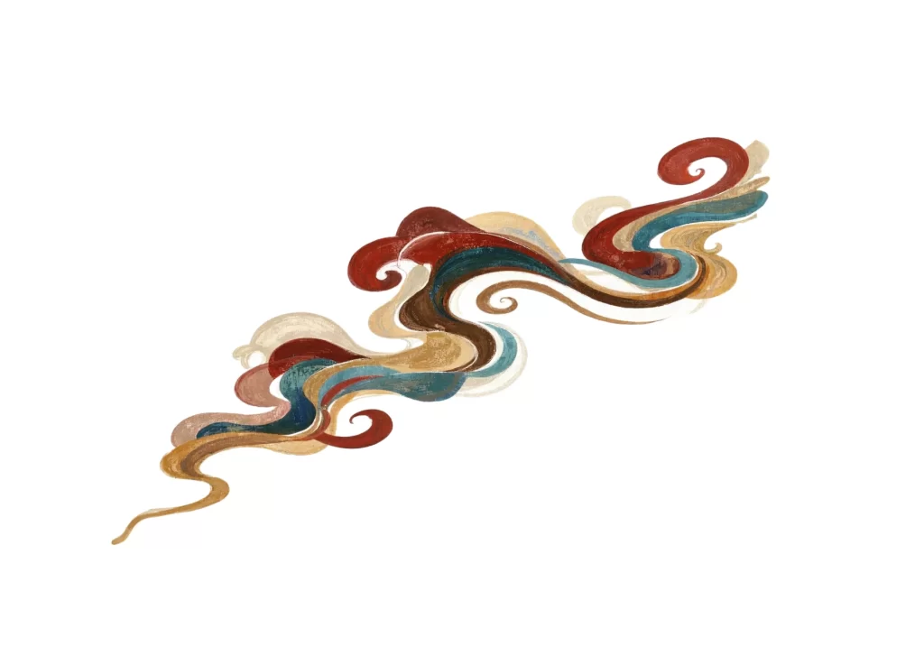 Red Gold Blue Brown Swirl Dunhuang Cloud Pattern
