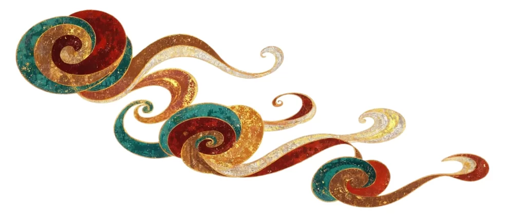 Red Gold Blue Green Swirl Dunhuang Traditional Pattern
