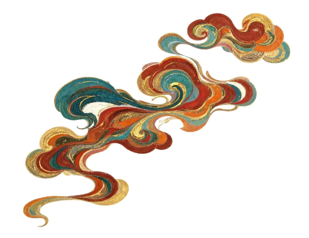 Red Gold Blue Green Swirl Dunhuang Traditional Pattern