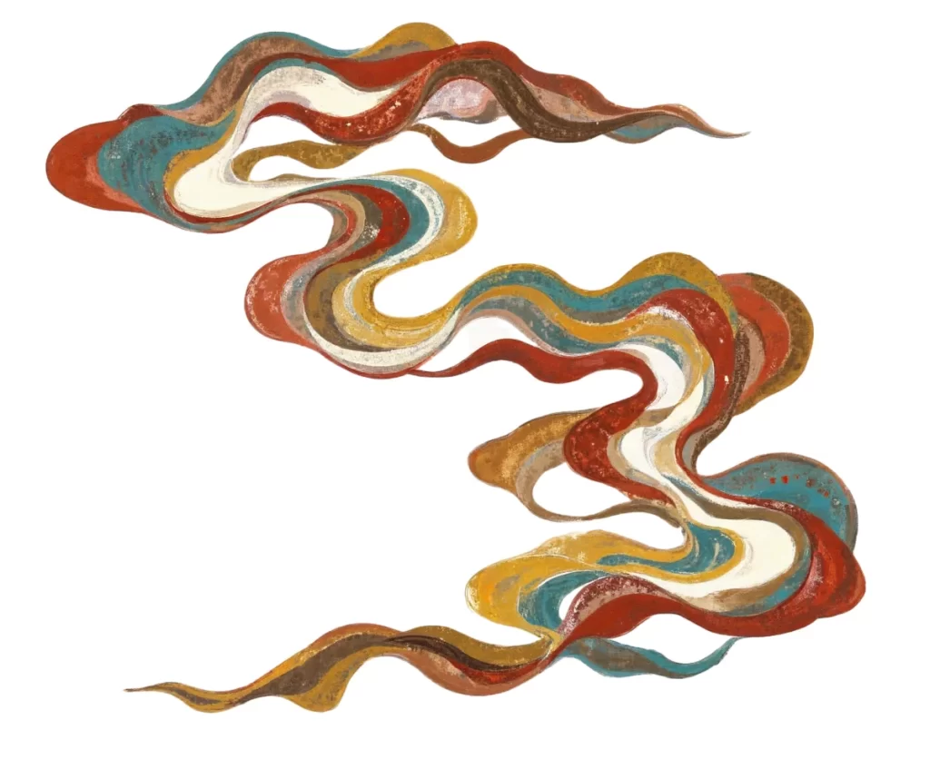 Red Gold Blue White Curved Flowing Dunhuang