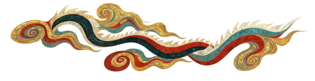 Red Gold Blue White Swirl Dunhuang Traditional Pattern