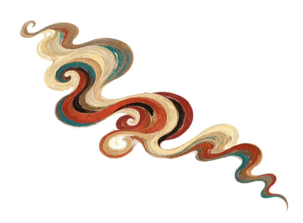 Red Gold Brown Blue Swirl Dunhuang Traditional Pattern