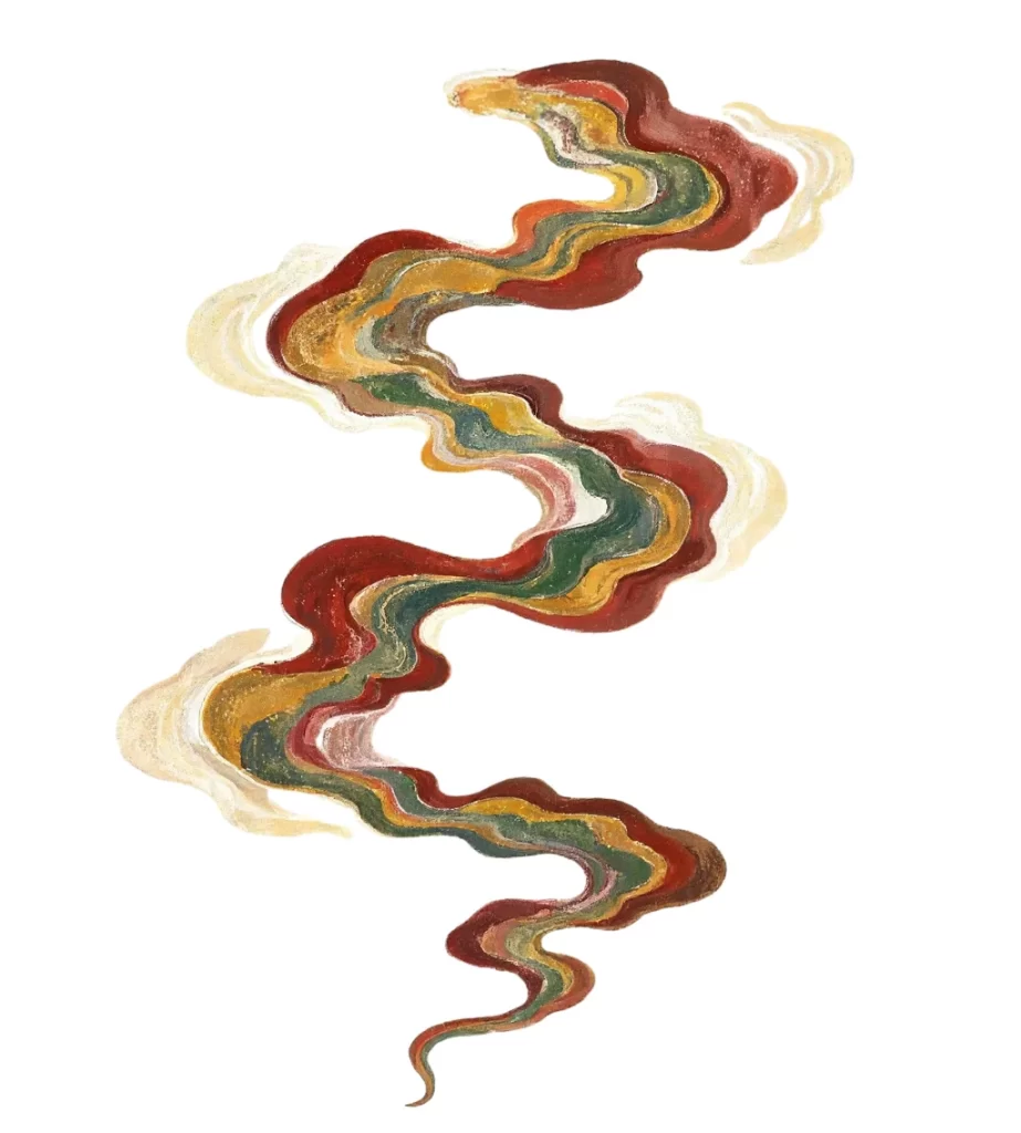 Red Gold Green Yellow Wavy Flowing Dunhuang Cloud