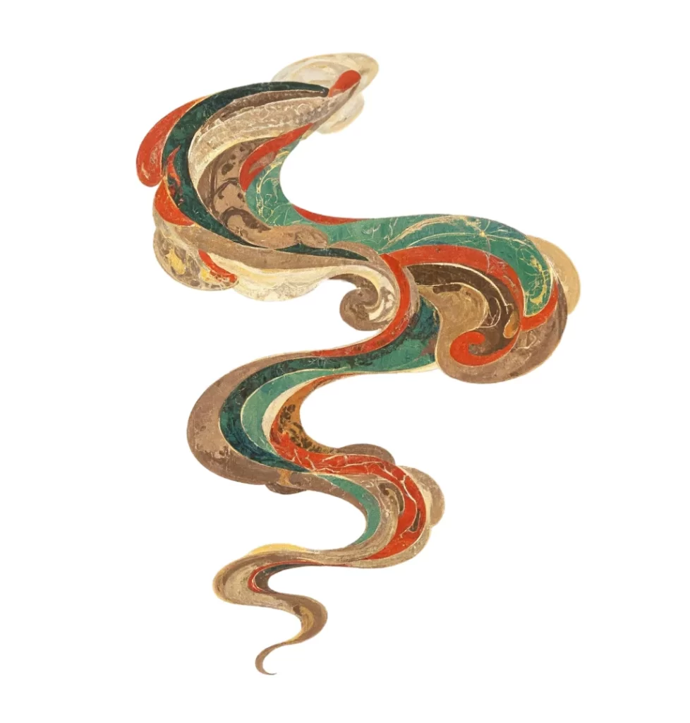 Red Green Gold Brown Swirl Dunhuang Auspicious Cloud