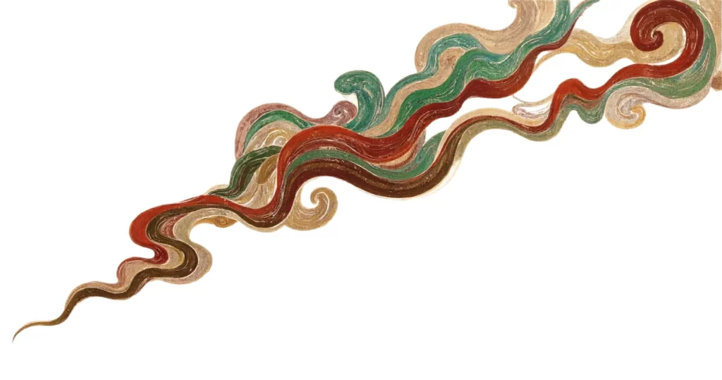 Red Green Gold Brown Swirl Wave Dunhuang