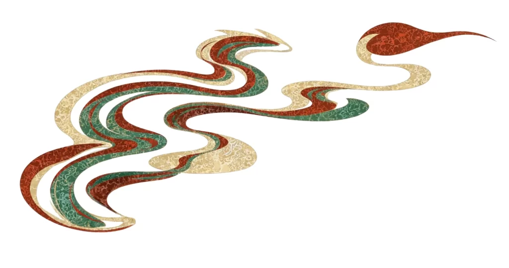 Red Green Gold Curved Cloud Dunhuang Traditional Pattern