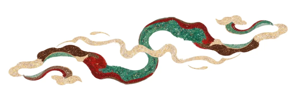 Red Green Gold Curved Dunhuang Cloud Pattern
