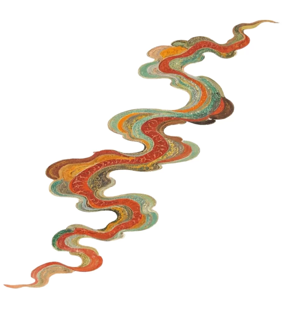 Red Green Yellow Blue Wavy Dunhuang Cloud Pattern