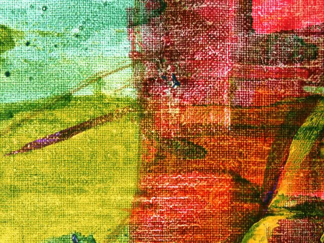 Red Green Yellow Impasto Oil Painting Texture Bold Brushstrokes