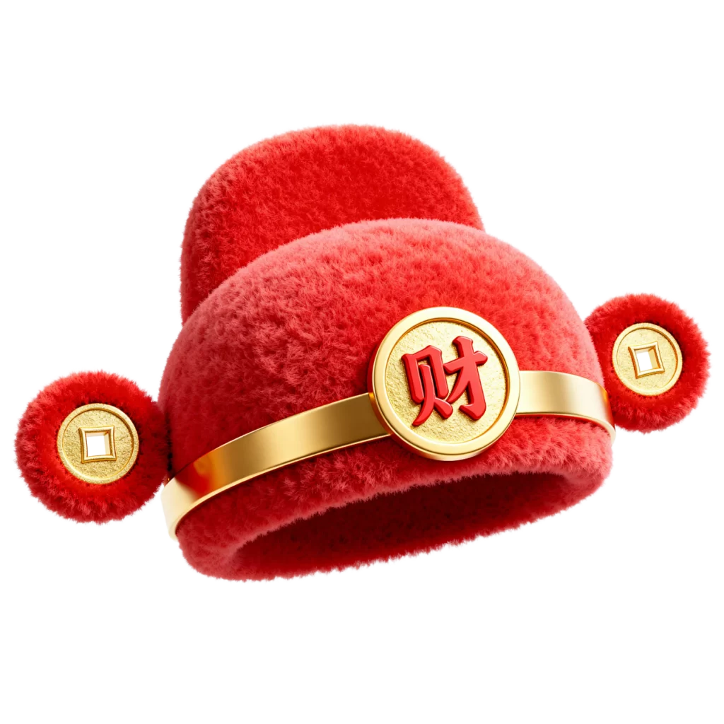 Red Hat Gold Coin Chinese Character Pom Pom Decoration