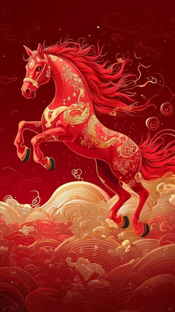 Red Horse Golden Patterns Traditional Artwork