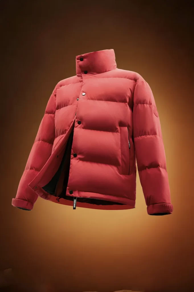 Red Puffer Jacket with Black Buttons