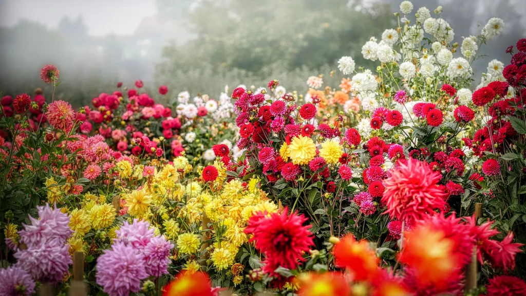 Red Yellow White Pink Dahlia Petals Garden