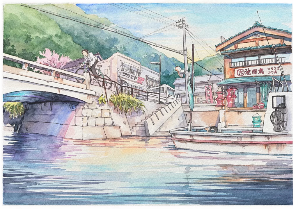 River Bridge Bicycle Shop Boat Mateusz Urbanowicz