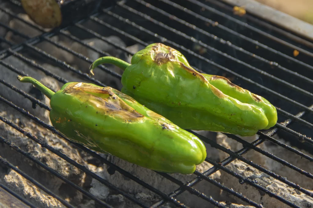 Roasted Green Peppers Charred Skins Black Grill