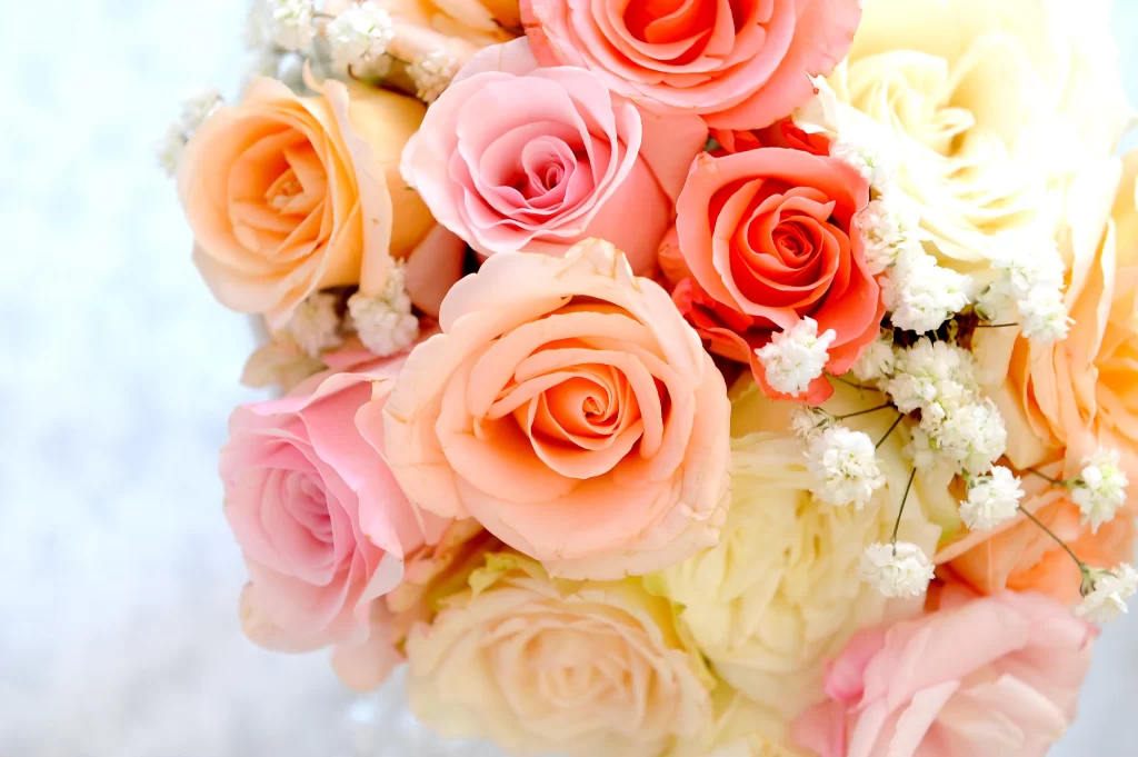 Rose Pink Peach Cream White Flower Bouquet