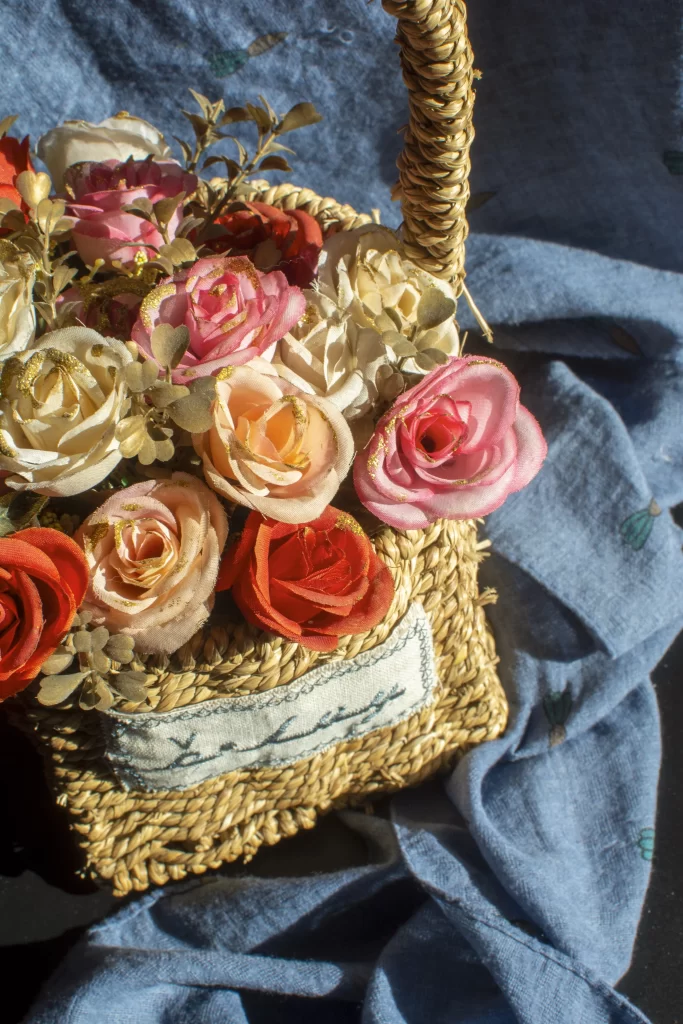 Rose Pink Red Yellow Cream Basket